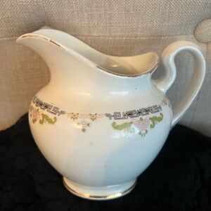 Antique pitcher/creamer by Mercer Pottery in Trenton NJ porcelain/gold trim 5”!